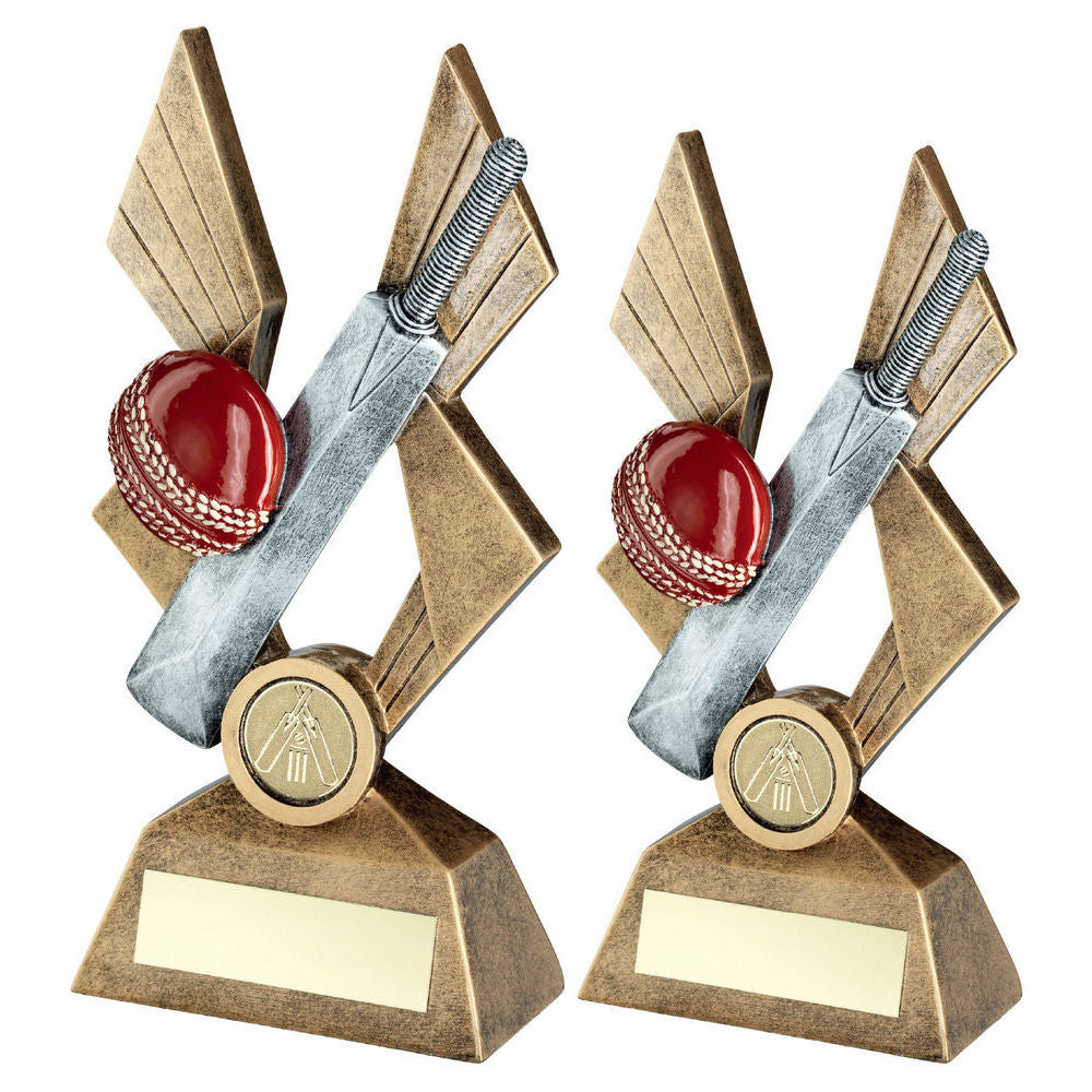 Brz/Pew/Red Cricket Ball And Bat On Pointed Backdrop With Plate (1in Cen) by Legacy Outfitters