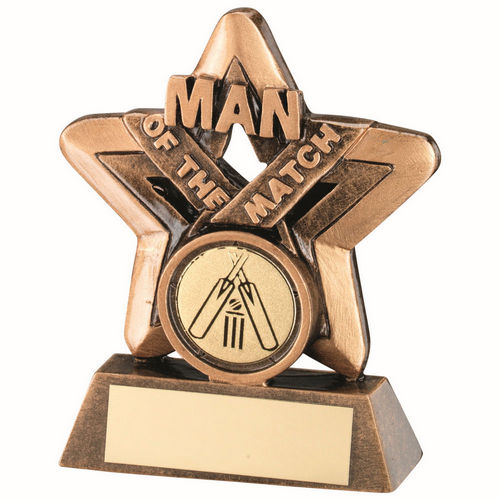 BRZ/GOLD MAN OF THE MATCH MINI STAR WITH CRICKET INSERT AND PLATE - 3.75in