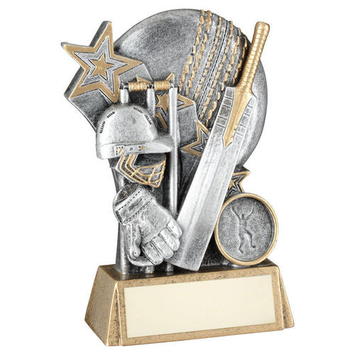 Pew/Gold Cricket Ball With Bat/Stumps On Brz Base With Plate (1in Cen) - 133mm by Legacy Outfitters