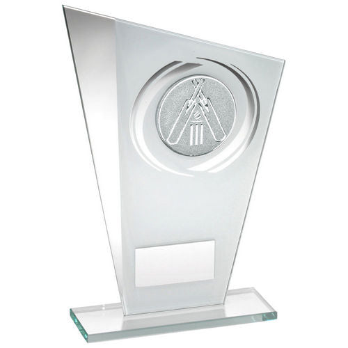 White/Silver Printed Glass Plaque With Cricket Insert And Plate - 203mm by Legacy Outfitters