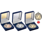 Blue Velvet Box And 50mm Cricket Medal by Legacy Outfitters
