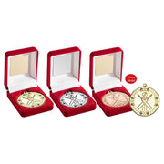 Red Velvet Box And 50mm Medal Cricket by Legacy Outfitters