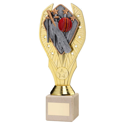Gold Plastic Holder + Cricket Disc On Cream Marble Trophy (1in Cen) - 197mm by Legacy Outfitters