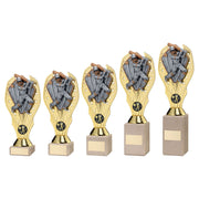 Gold Plastic Holder + Cricket Batsman Disc+Cream Marble Trophy (1in Cen) by Legacy Outfitters