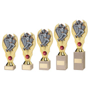 Gold Plastic Holder + Cricket Bowler Disc & Cream Marble Trophy (1in Cen) by Legacy Outfitters