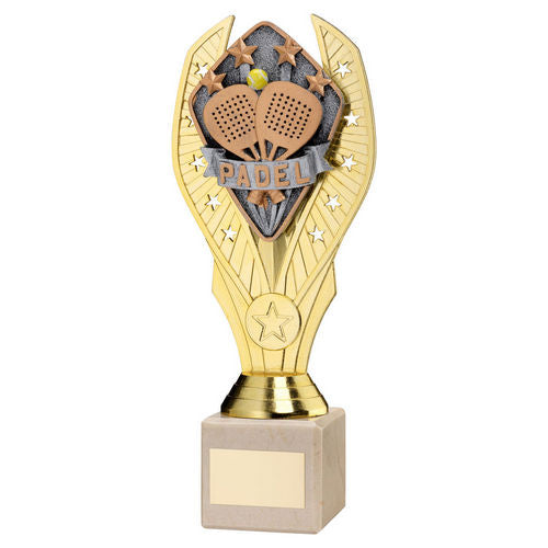 Gold Plastic Holder + Padel Disc On Cream Marble Trophy (1in Cen) - 197mm by Legacy Outfitters