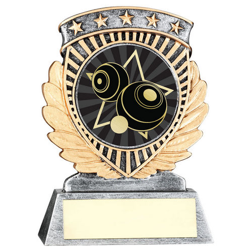 Pew/Gold 5 Star Holder With Vinyl Lawn Bowls Insert & Plate - 95mm by Legacy Outfitters