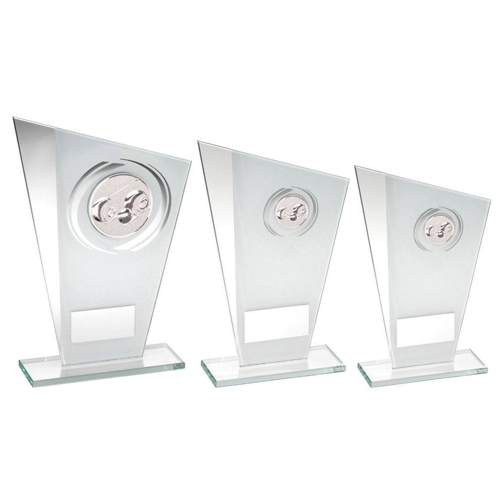 WHITE/SILVER PRINTED GLASS PLAQUE WITH LAWN BOWLS INSERT WITH PLATE