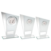 WHITE/SILVER PRINTED GLASS PLAQUE WITH LAWN BOWLS INSERT WITH PLATE