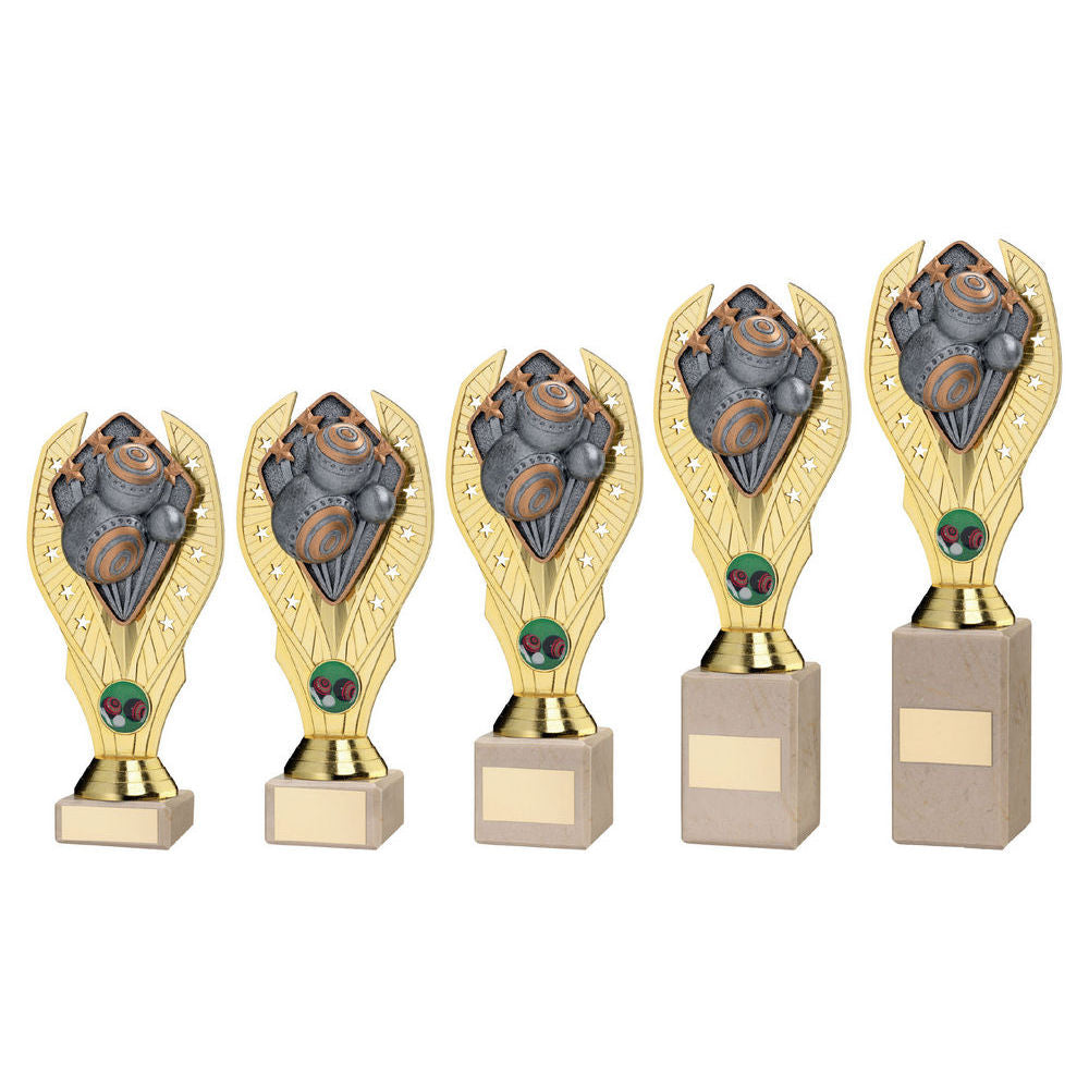 Gold Plastic Holder + Lawn Bowls Disc On Cream Marble Trophy (1in Cen) by Legacy Outfitters