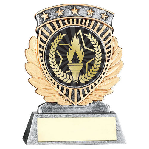 Pew/Gold 5 Star Holder With Vinyl Victory Torch Insert & Plate - 95mm by Legacy Outfitters
