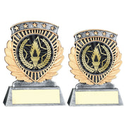 Pew/Gold 5 Star Holder With Vinyl Victory Torch Insert & Plate by Legacy Outfitters