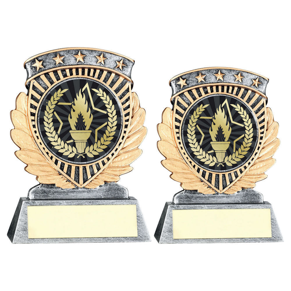 Pew/Gold 5 Star Holder With Vinyl Victory Torch Insert & Plate by Legacy Outfitters