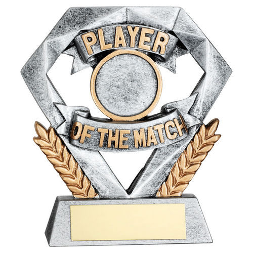 PEW/GOLD PLAYER OF THE MATCH MINI DIAMOND WITH PLATE (1in CEN) - 4in