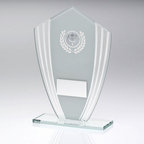 White/Silver Glass Shield Plaque With Plate (1in Cen) - 165mm by Legacy Outfitters