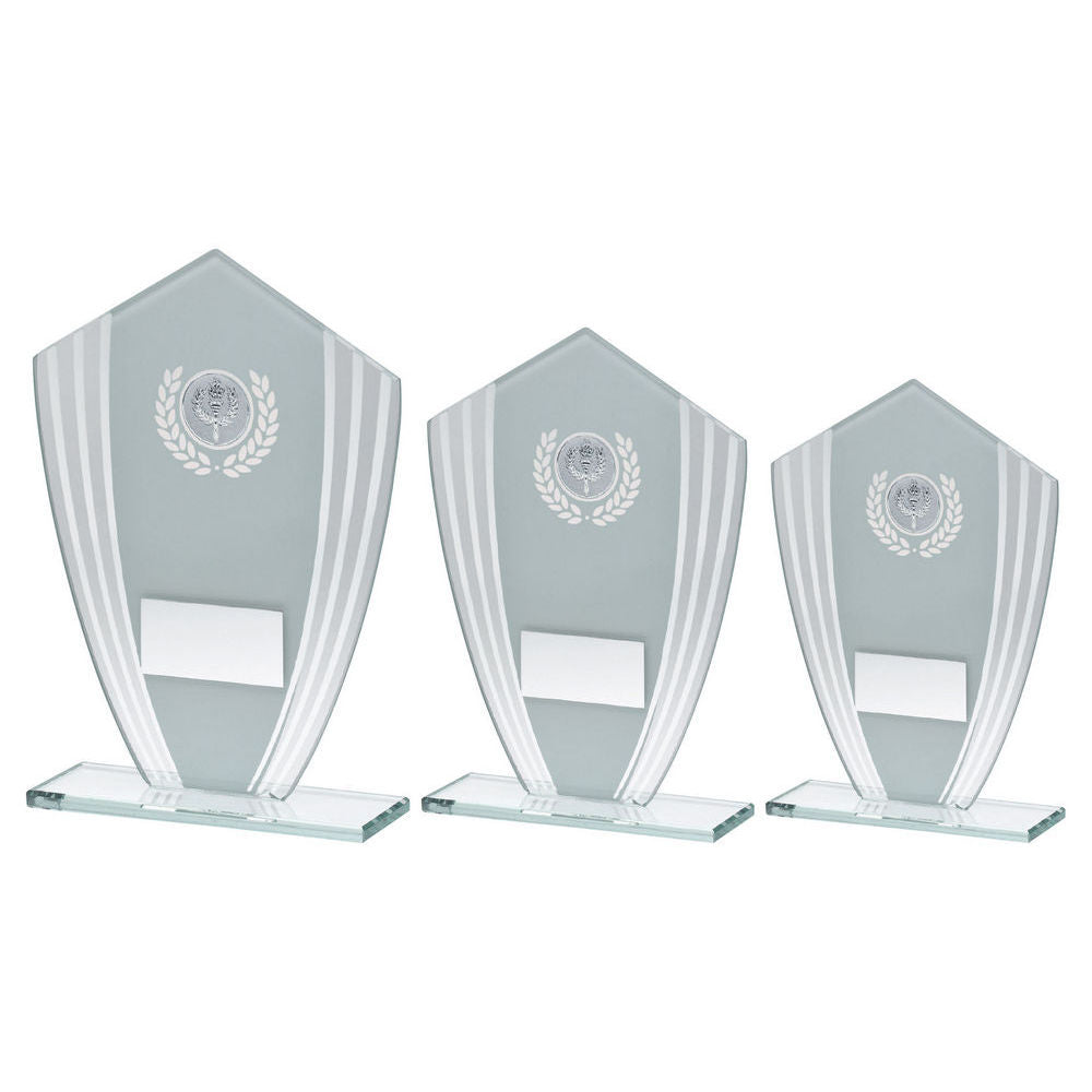 White/Silver Glass Shield Plaque With Plate (1in Cen) by Legacy Outfitters