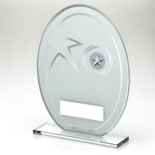 White/Silver Printed Glass Oval And Wreath Design With Plate (1in Cen) - 165mm by Legacy Outfitters