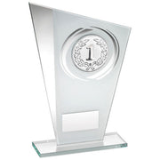WHITE/SILVER PRINTED GLASS PLAQUE WITH WREATH WITH PLATE - (2in CENTRE) 8in