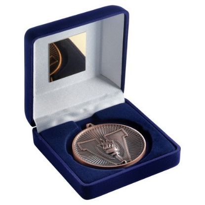 BLUE VELVET BOX AND 60mm MEDAL VICTORY TORCH