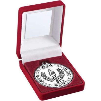 RED VELVET BOX AND 50mm MEDAL VICTORY TORCH