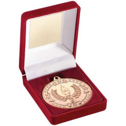 RED VELVET BOX AND 50mm MEDAL VICTORY TORCH