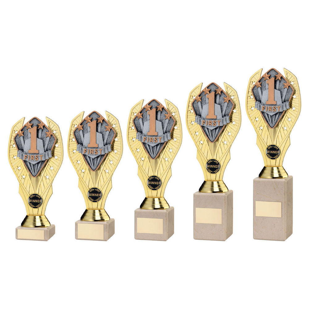 Gold Plastic Holder + First Disc On Cream Marble Trophy (1in Cen) by Legacy Outfitters