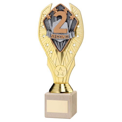 Gold Plastic Holder + Second Disc On Cream Marble Trophy (1in Cen) - 197mm by Legacy Outfitters