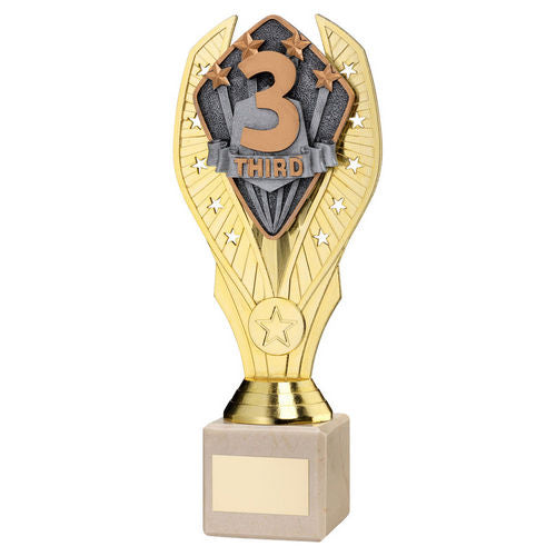 Gold Plastic Holder + Third Disc On Cream Marble Trophy (1in Cen) - 197mm by Legacy Outfitters