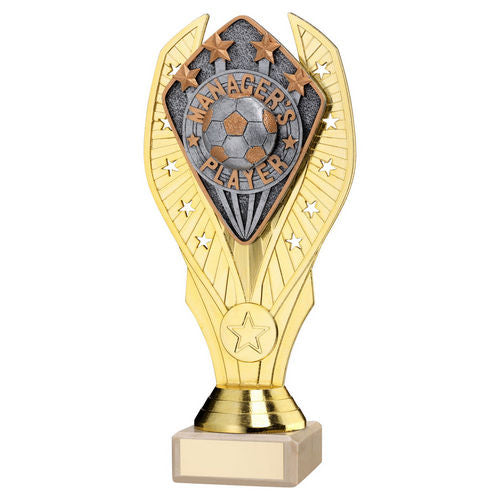 GOLD HOLDER + MANAGER'S PLAYER DISC & CREAM MARBLE TROPHY (1in CEN)