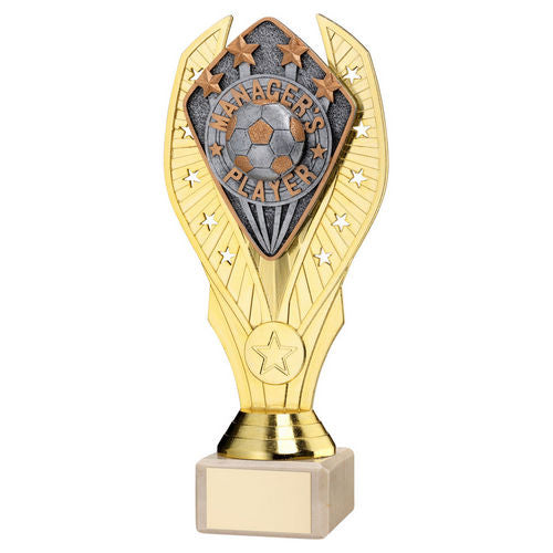 GOLD HOLDER + MANAGER'S PLAYER DISC & CREAM MARBLE TROPHY (1in CEN)