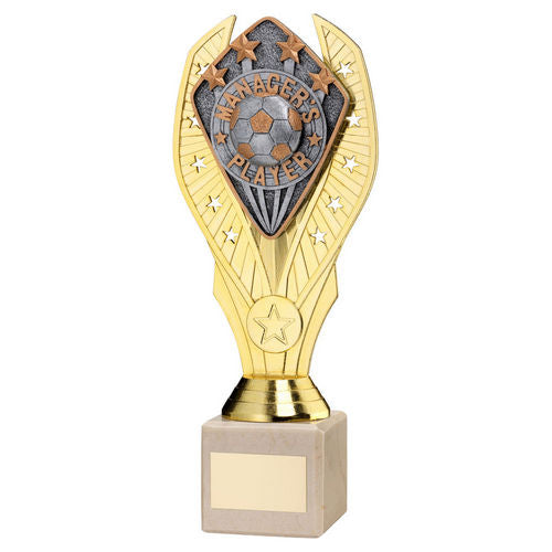 GOLD HOLDER + MANAGER'S PLAYER DISC & CREAM MARBLE TROPHY (1in CEN)