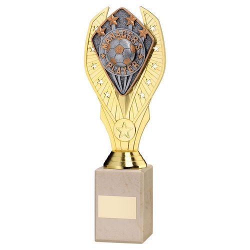 GOLD HOLDER + MANAGER'S PLAYER DISC & CREAM MARBLE TROPHY (1in CEN)