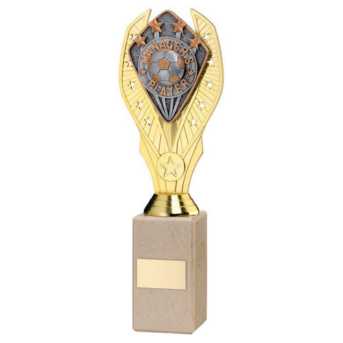 GOLD HOLDER + MANAGER'S PLAYER DISC & CREAM MARBLE TROPHY (1in CEN)
