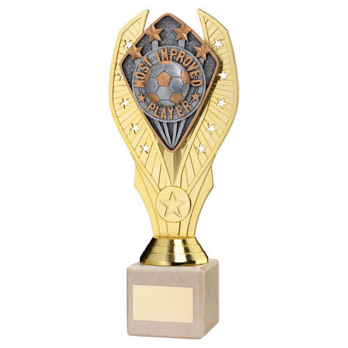 GOLD HOLDER + MOST IMPROVED PLAYER DISC & CREAM MARBLE TROPHY (1in CEN)
