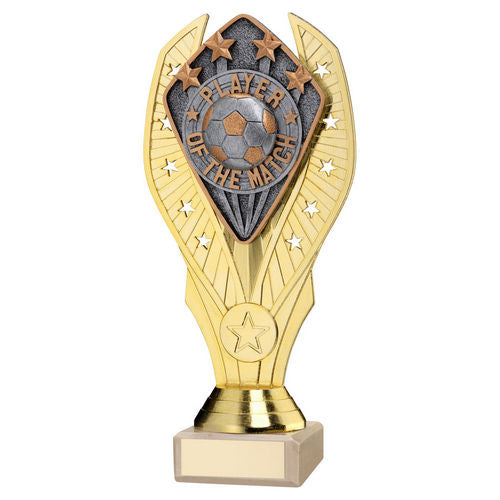 GOLD HOLDER + PLAYER OF THE MATCH DISC & CREAM MARBLE TROPHY (1in CEN)