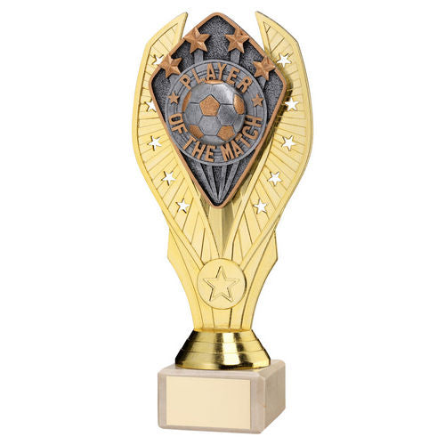 GOLD HOLDER + PLAYER OF THE MATCH DISC & CREAM MARBLE TROPHY (1in CEN)