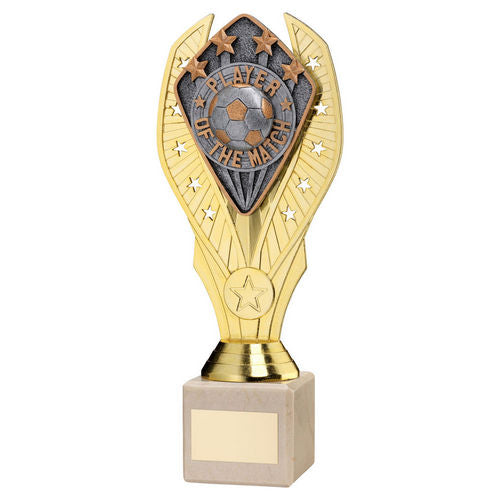 GOLD HOLDER + PLAYER OF THE MATCH DISC & CREAM MARBLE TROPHY (1in CEN)