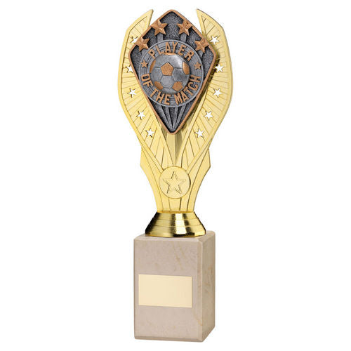 GOLD HOLDER + PLAYER OF THE MATCH DISC & CREAM MARBLE TROPHY (1in CEN)