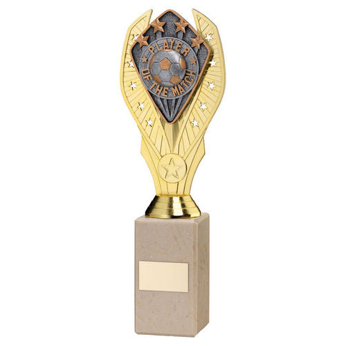 GOLD HOLDER + PLAYER OF THE MATCH DISC & CREAM MARBLE TROPHY (1in CEN)
