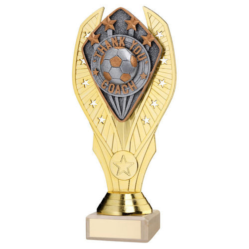 GOLD HOLDER + THANK YOU COACH DISC & CREAM MARBLE TROPHY (1in CEN)