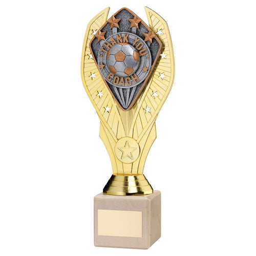 GOLD HOLDER + THANK YOU COACH DISC & CREAM MARBLE TROPHY (1in CEN)