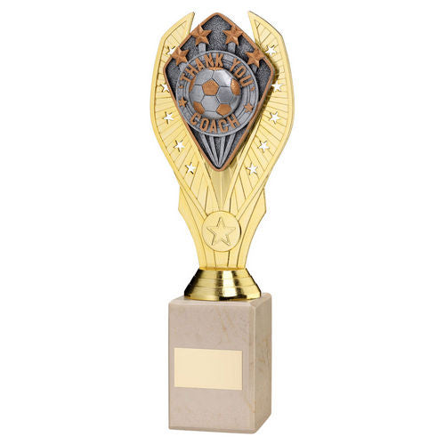 GOLD HOLDER + THANK YOU COACH DISC & CREAM MARBLE TROPHY (1in CEN)