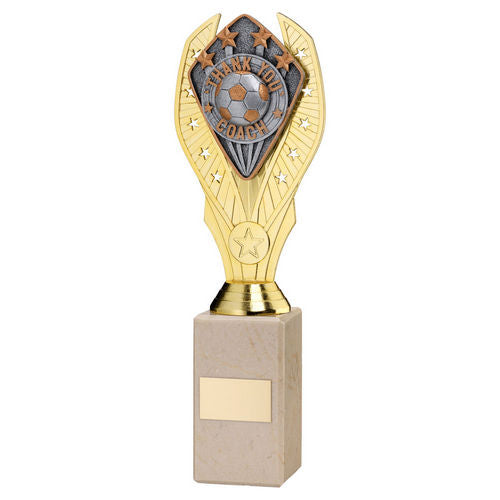 GOLD HOLDER + THANK YOU COACH DISC & CREAM MARBLE TROPHY (1in CEN)