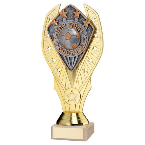 GOLD HOLDER + TOP GOAL SCORER DISC & CREAM MARBLE TROPHY (1in CEN)