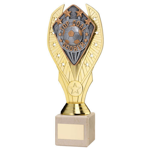 GOLD HOLDER + TOP GOAL SCORER DISC & CREAM MARBLE TROPHY (1in CEN)