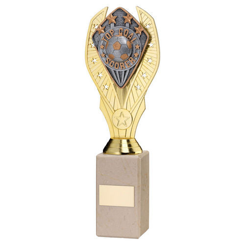 GOLD HOLDER + TOP GOAL SCORER DISC & CREAM MARBLE TROPHY (1in CEN)