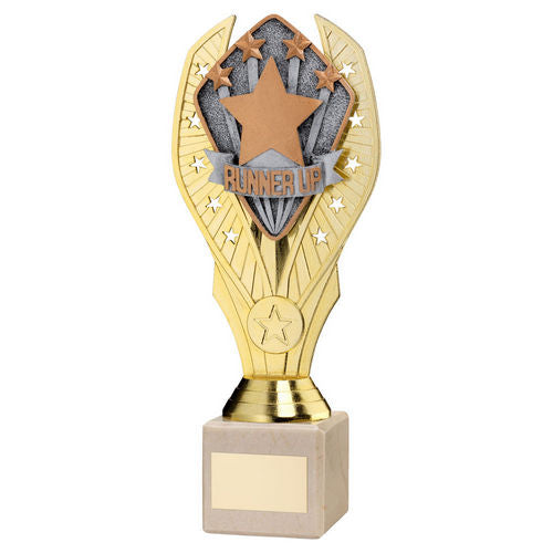 Gold Plastic Holder + Runner Up Disc On Cream Marble Trophy (1in Cen) - 197mm by Legacy Outfitters