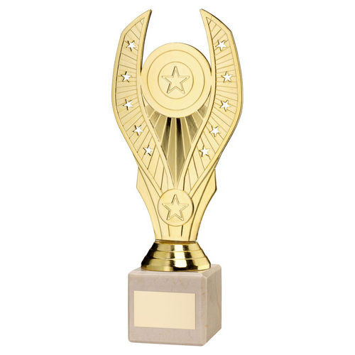 Gold Plastic Holder On Cream Marble Trophy (1in & 2in/Rd) - 197mm by Legacy Outfitters
