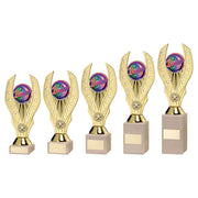 Gold Plastic Holder On Cream Marble Trophy (1in & 2in/Rd) by Legacy Outfitters