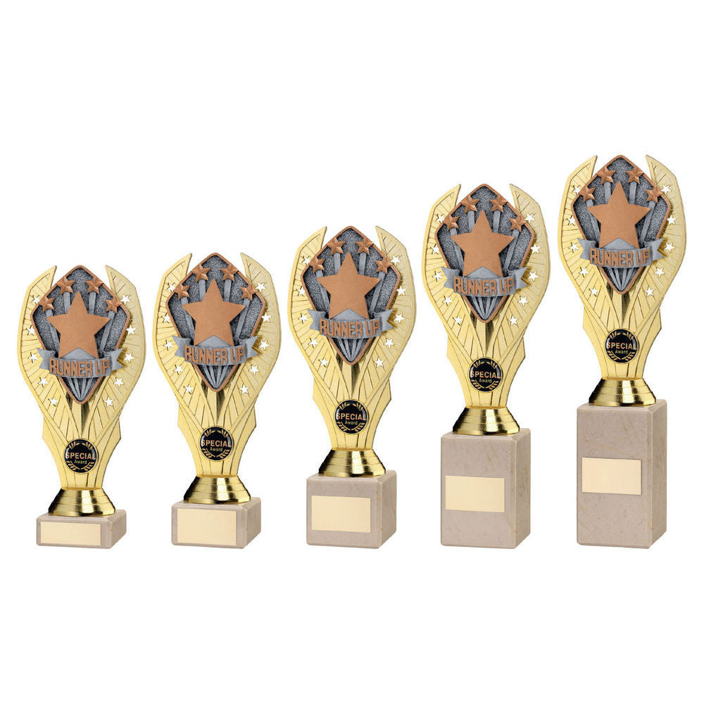 Gold Plastic Holder + Stars Disc On Cream Marble Trophy (1in Cen) by Legacy Outfitters